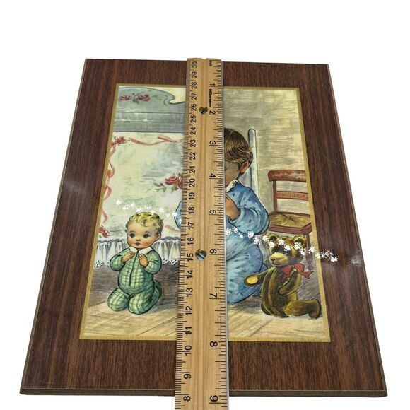 Baby Praying Print Retro Teddy Bear Vintage Bonella Milano Italy Print on Wood - Picture 5 of 14